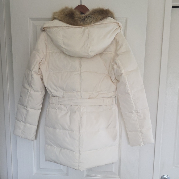Michael Kors Cream Belted Puffer Jacket with Fur Hood - Picture 10 of 11